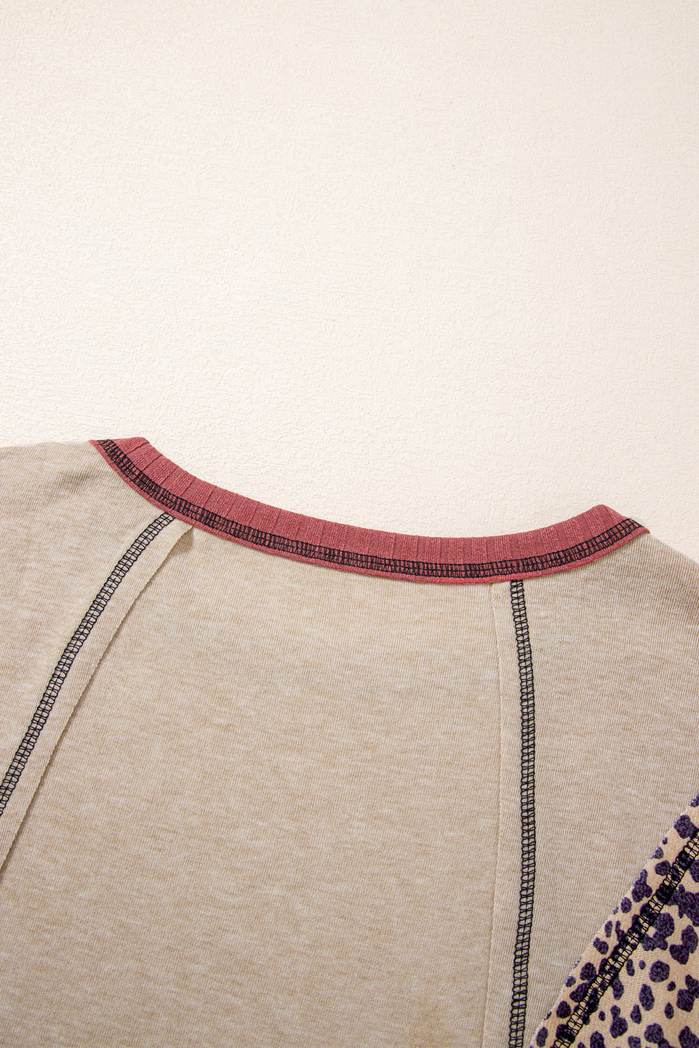 Khaki Leopard Serape Patchwork Stitched Pullover Blouse