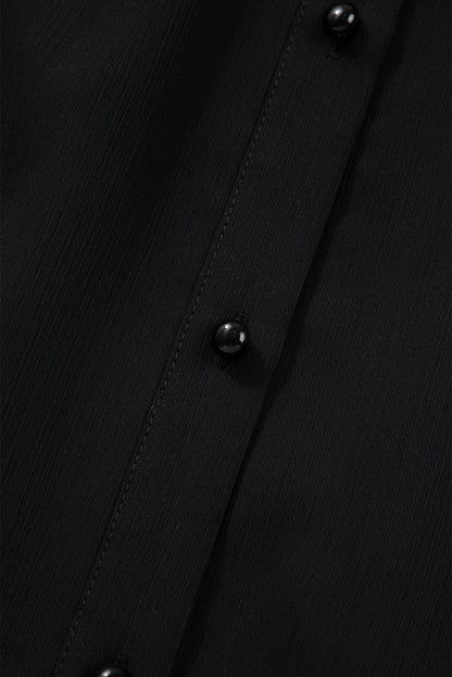 Black Ruffle Balloon Sleeve Chiffon Elegant Plus Size Shirt