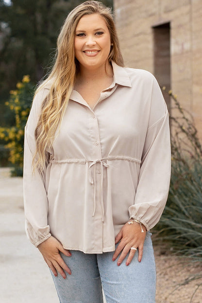 Romantic Khaki Shift Style Plus Size Tunic Blouse
