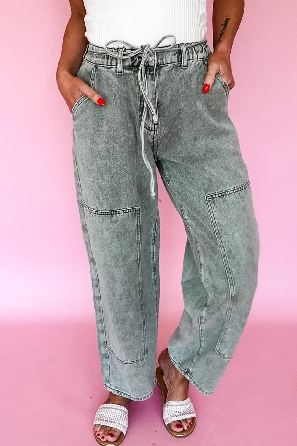 Gray Back Track Barrel Pant _ Pleated Boutique _ Trendy Women's Fashion