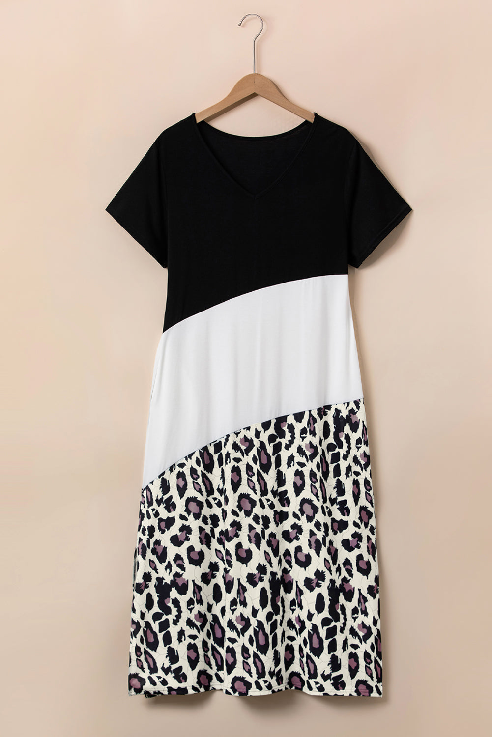 Wild Leopard Patched V Neck Plus Size Maxi Dress
