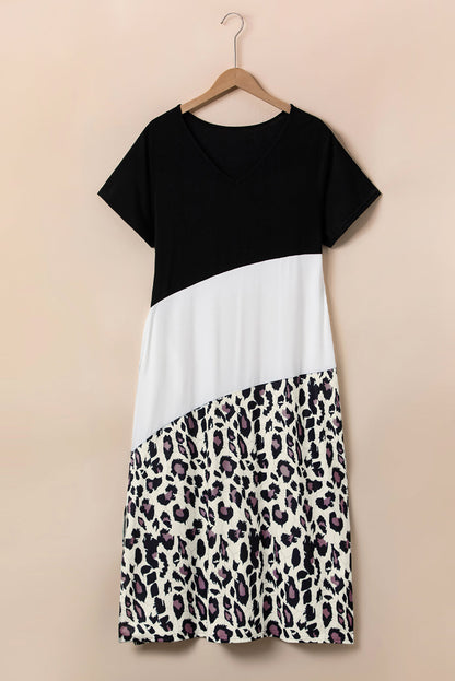 Wild Leopard Patched V Neck Plus Size Maxi Dress