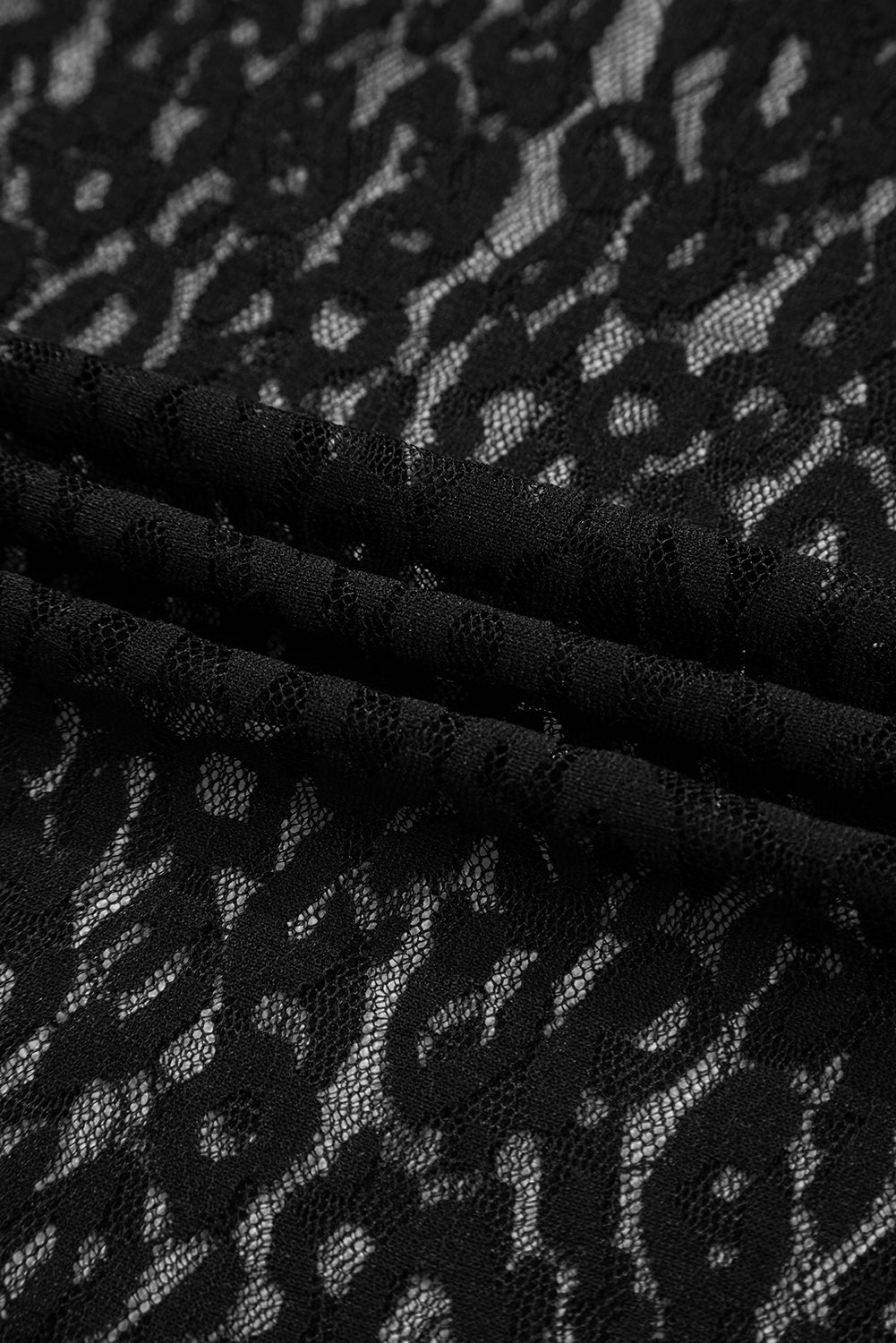 Black Leopard Pattern Sheer Mesh Long Sleeve Top