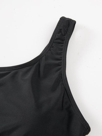 Black Mesh Patchwork One-shoulder Monokini Swimsuit