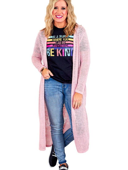 Pink Sheer Knit Long Side Slit Plus Size Cardigan with Southern Belle Style