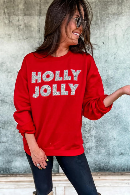 Racing Red HOLLY JOLLY Christmas Festive Graphic Sweatshirt
