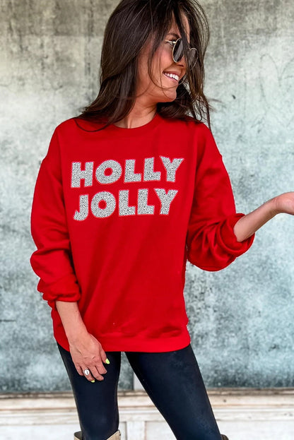 Racing Red HOLLY JOLLY Christmas Festive Graphic Sweatshirt
