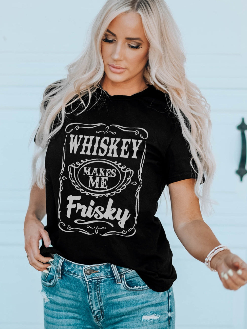 Frisky Vibes Black Whiskey Print Tee