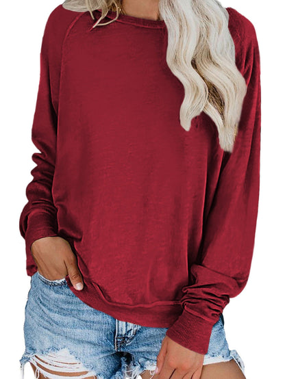 Fiery Red Solid Pullover Sweater with Crew Neck