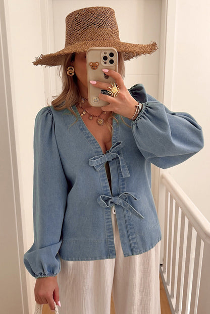 puff sleeve denim top