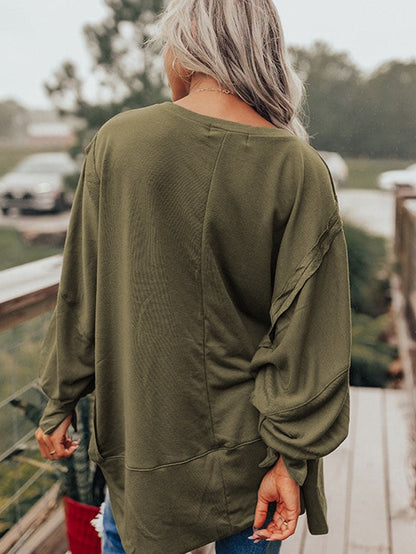 Green Patchwork Oversized Drop Shoulder Top