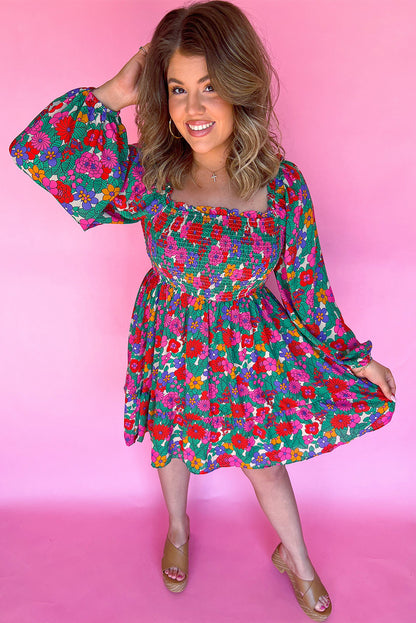 plus size floral long sleeve dress