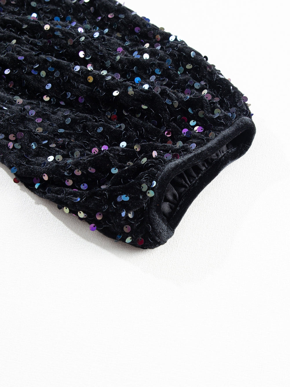 Elegant Black Velvet Peplum Shirt with Sequin Detail