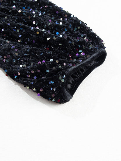 Elegant Black Velvet Peplum Shirt with Sequin Detail