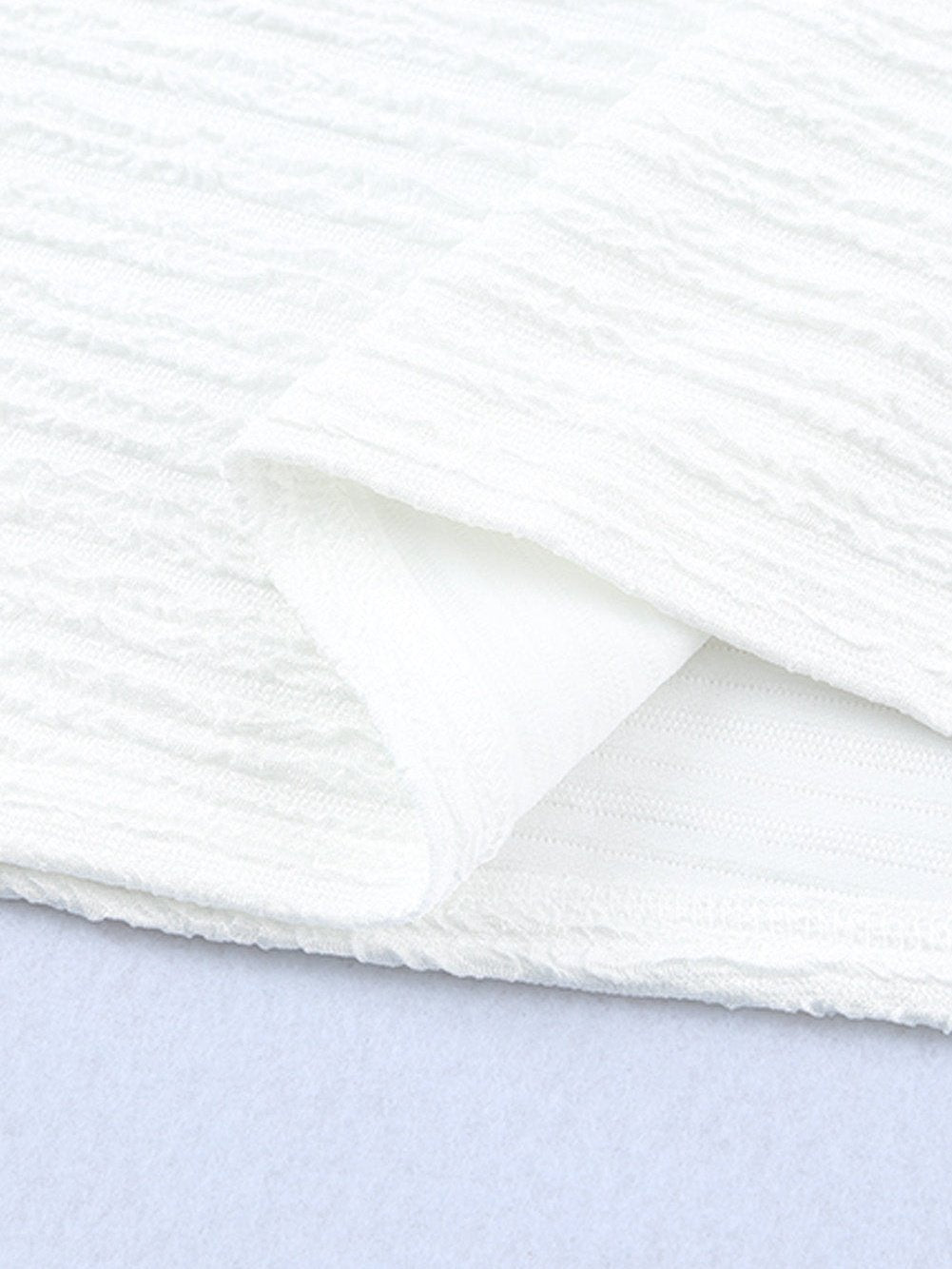 Elegant Textured White Lantern Sleeve Blouse with Smocked High Neck