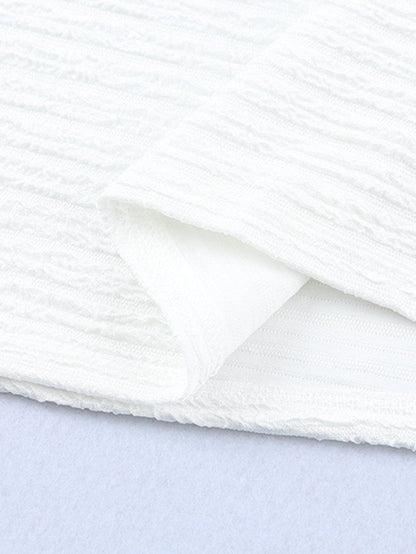 Elegant Textured White Lantern Sleeve Blouse with Smocked High Neck