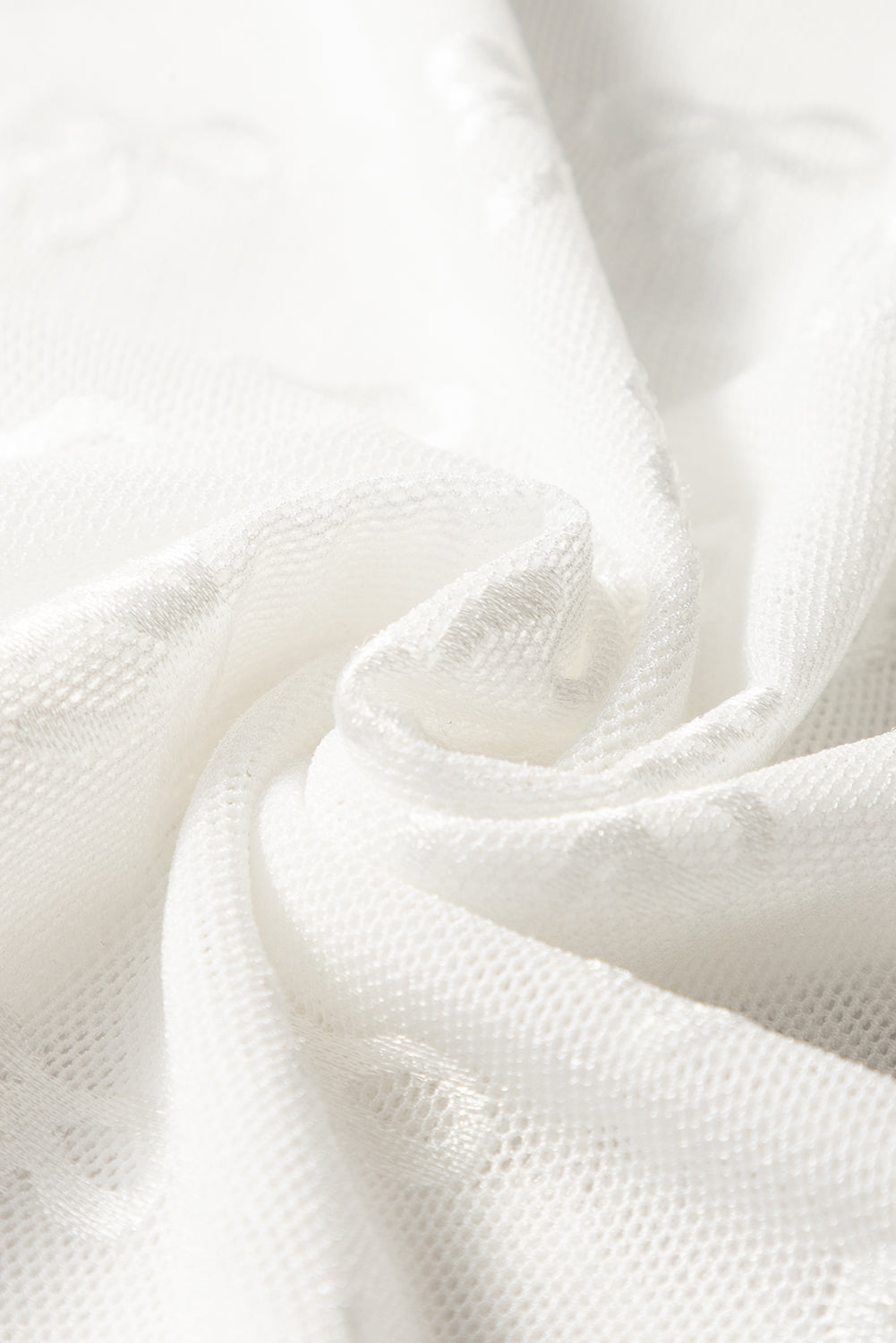 White Mesh Bow Pattern Long Sleeve Top