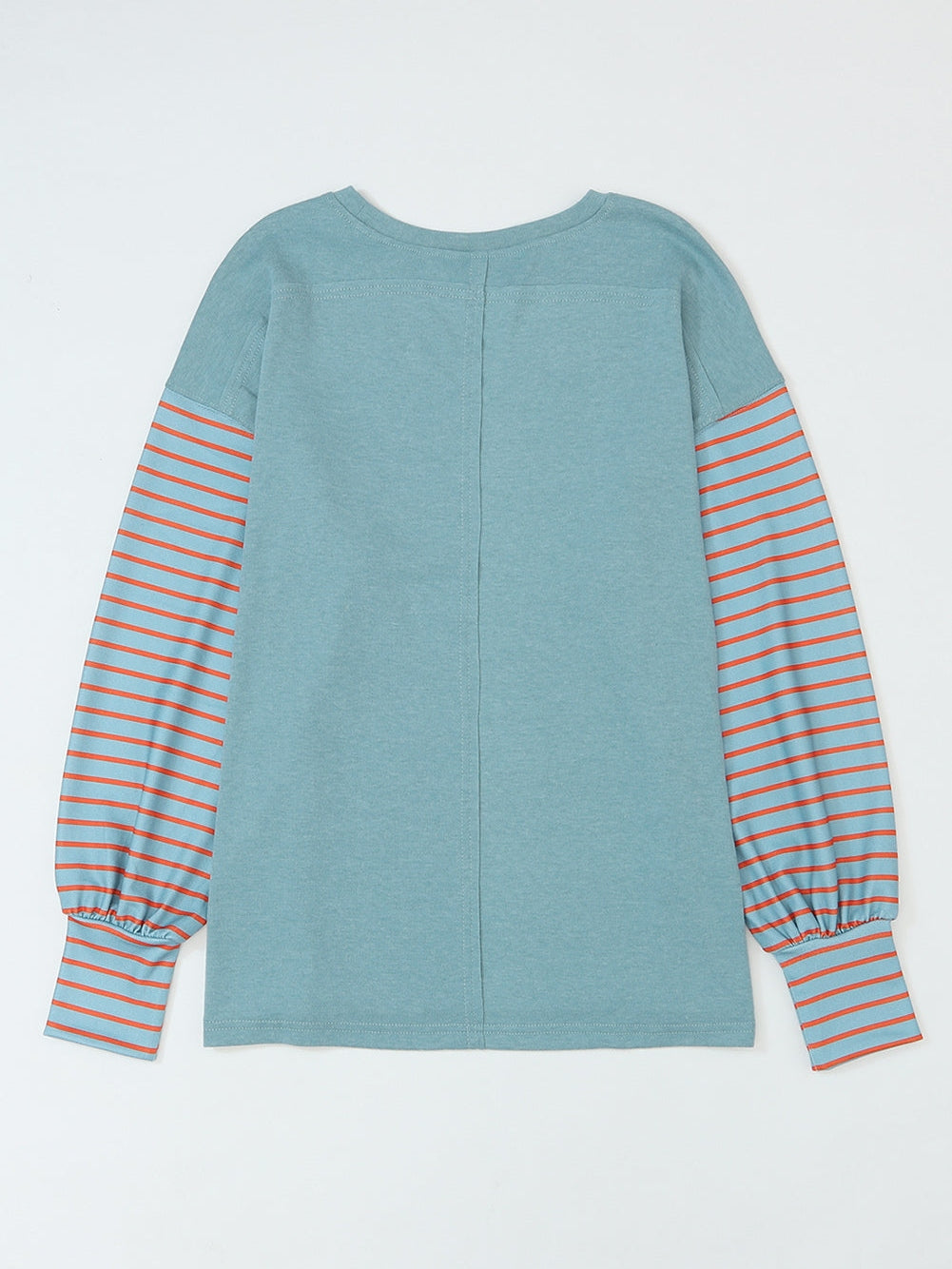 Green Striped Colorblock Bishop Sleeve Top