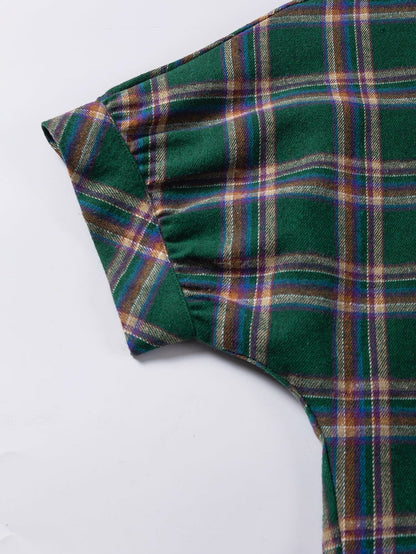 Green Plaid Oversized Tunic Shirt with Half Sleeves