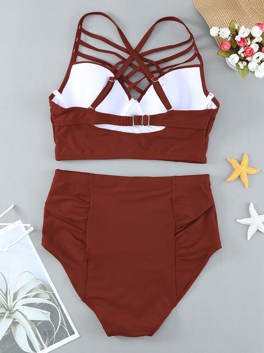 Fiery Red V-Neck High Waist Plus Size Bikini Set