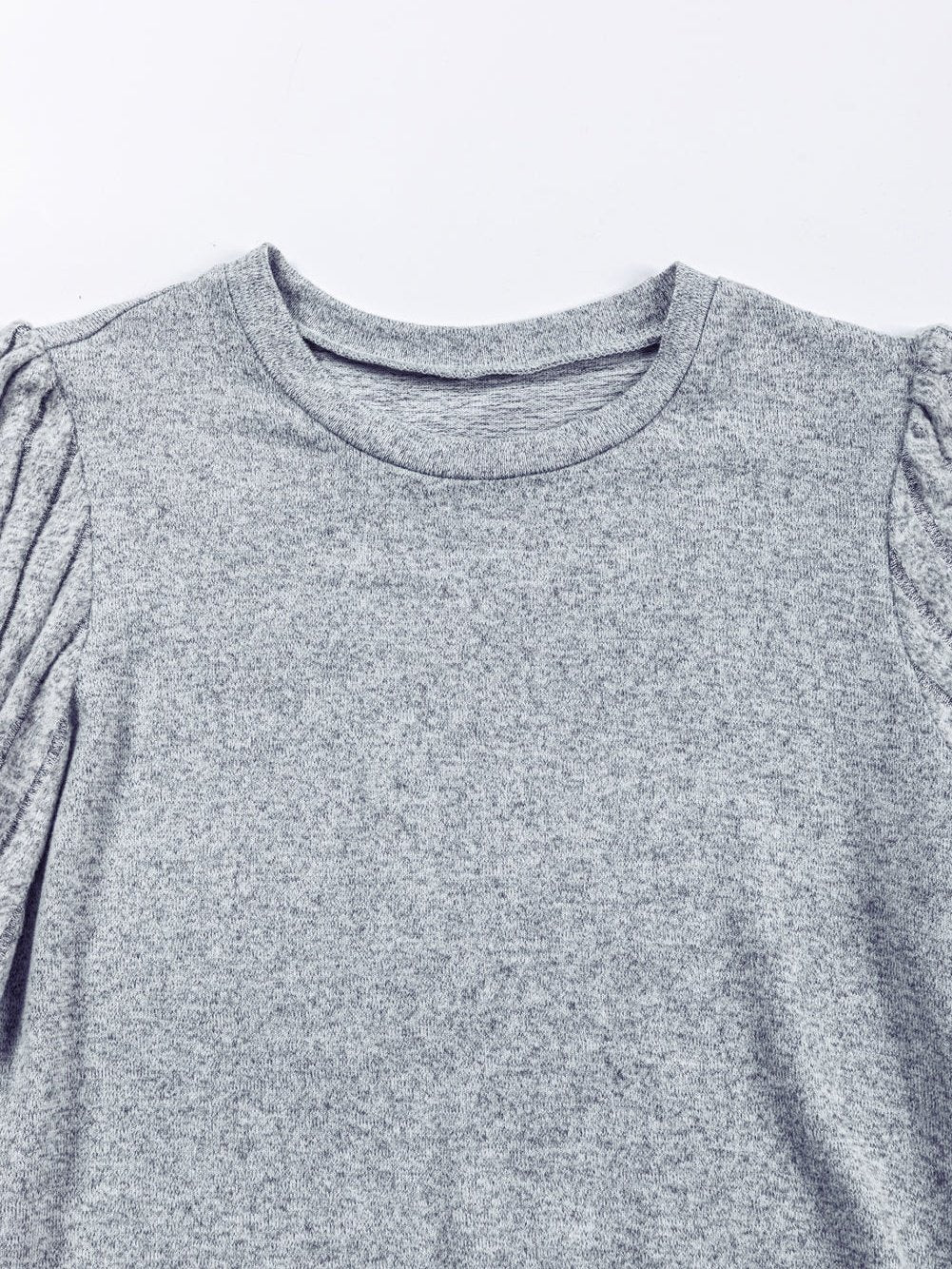 Elegant Gray Bishop Sleeve Knit Top