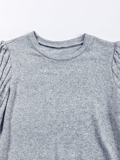 Elegant Gray Bishop Sleeve Knit Top