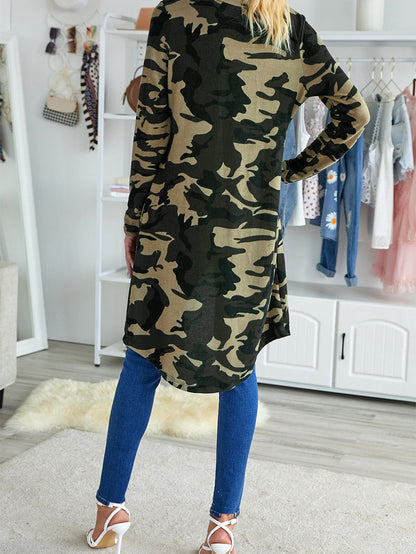 Green Camo Print V-Neck Cardigan