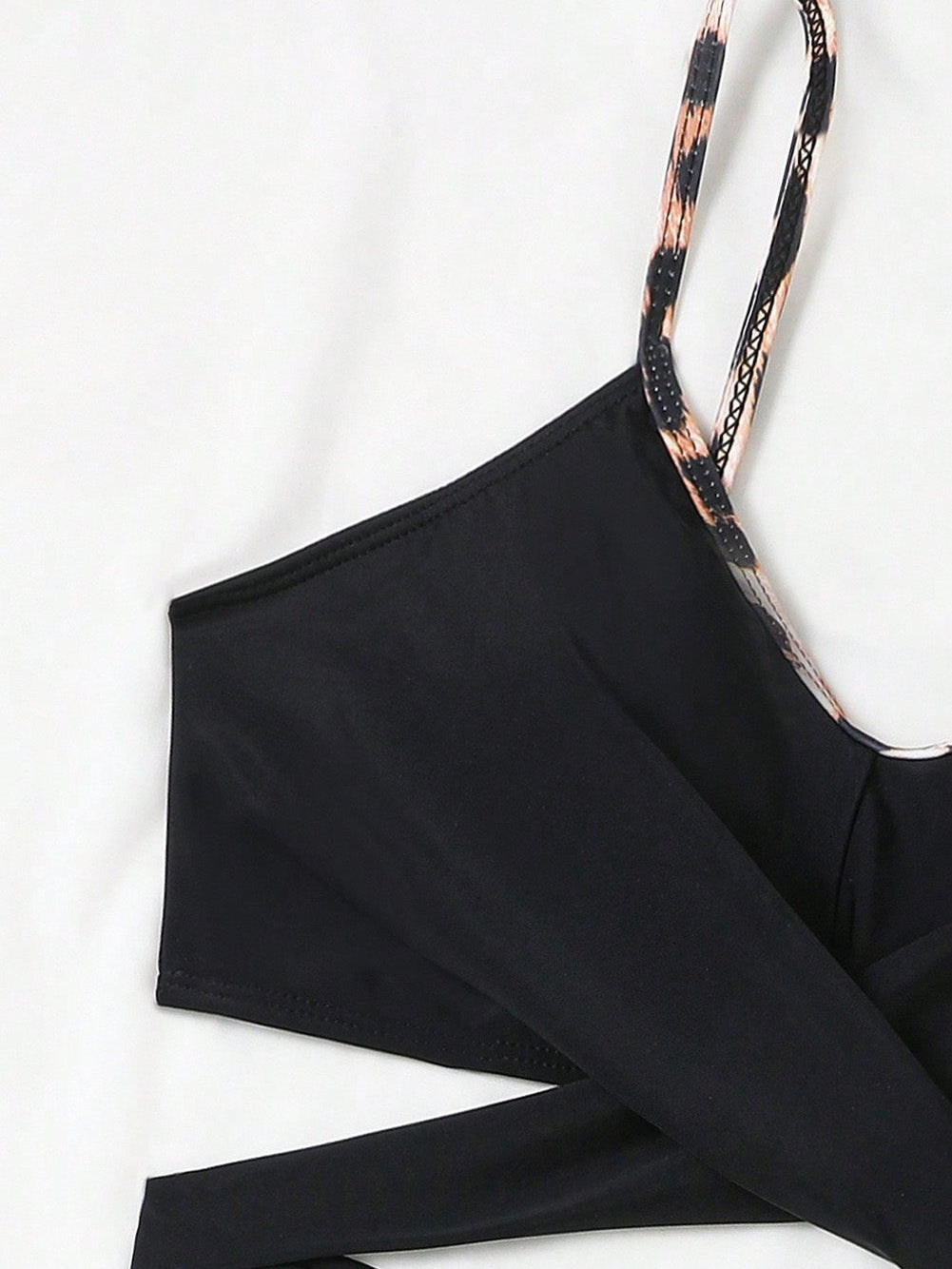 Black Leopard Print High Waisted Bikini with Criss Cross Tie Detail