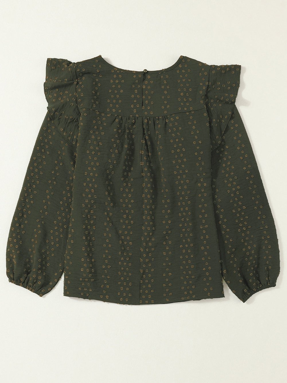 Elegant Green Lace Eyelet Shoulder Ruffle Long Sleeve Top