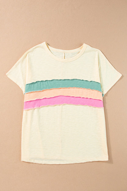 White Color Block Patchwork Plus Size T Shirt