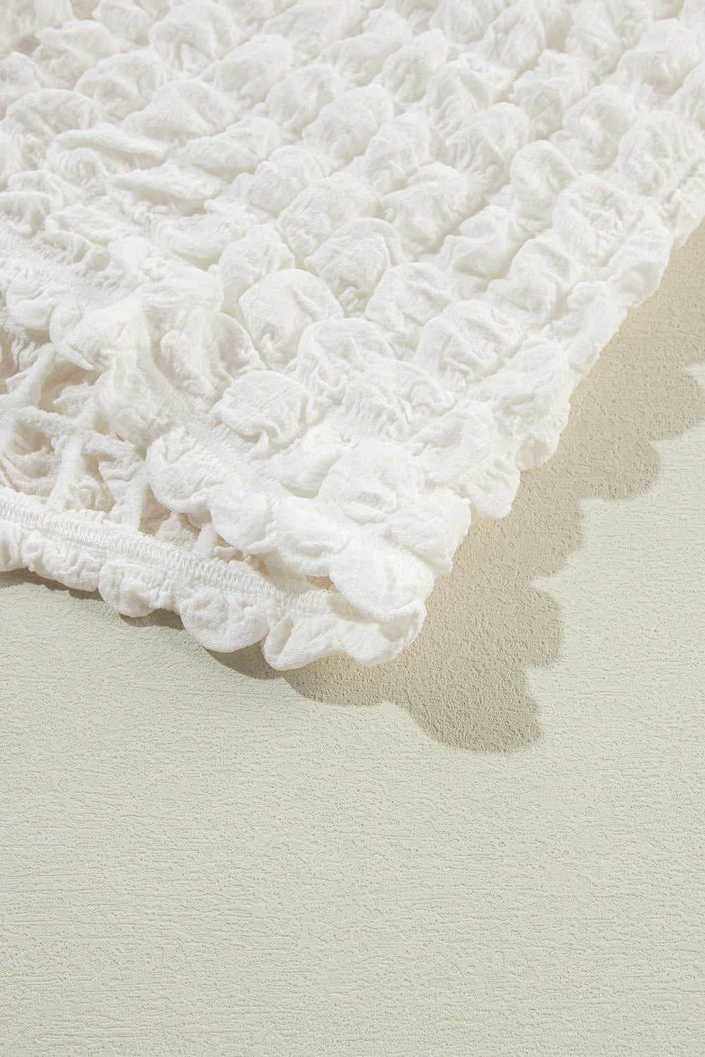 Ivory Smocked Mock Neck Puff Sleeve Blouse