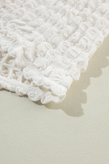 Ivory Smocked Mock Neck Puff Sleeve Blouse