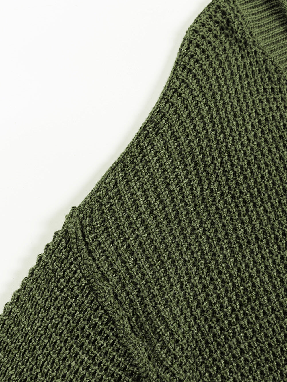 Green Buttoned V Neck Drop Shoulder Sweater with Pointelle Knit
