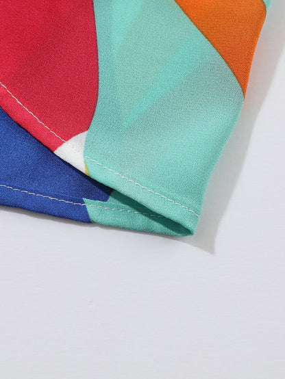 Vibrant Multicolor Abstract Print Plus Size Belted Shift Dress