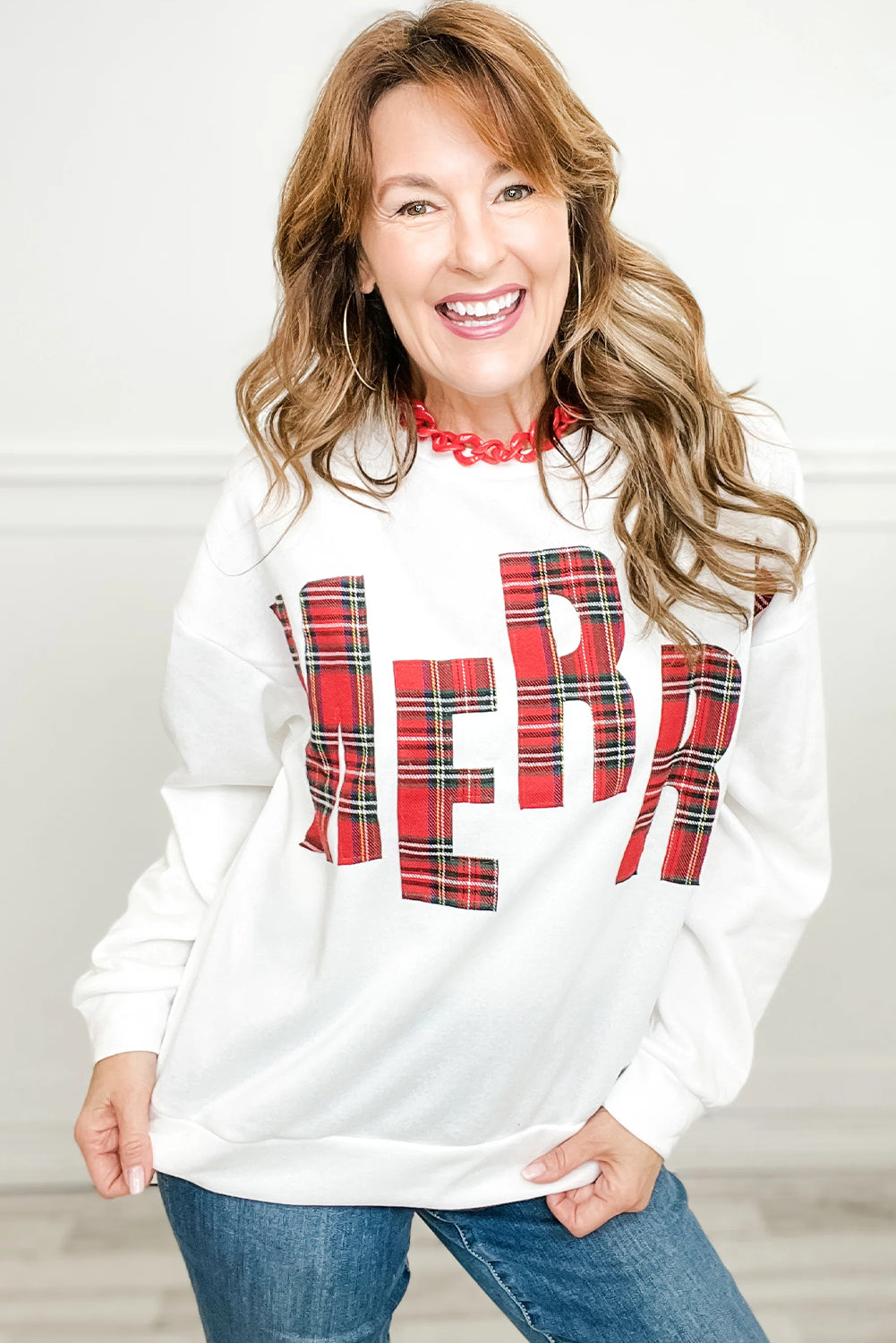 White Plaid MERRY Christmas Vacation Sweatshirt