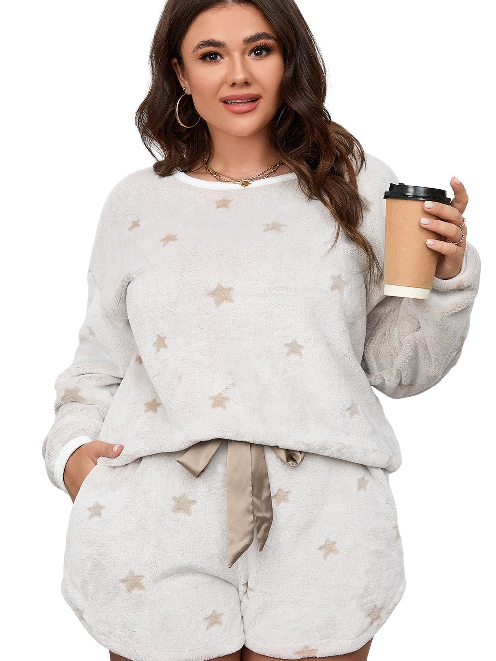 Cozy White Starry Plus Size Lounge Set