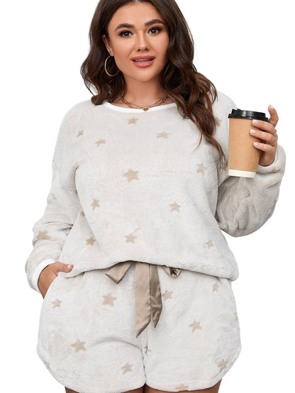 Cozy White Starry Plus Size Lounge Set