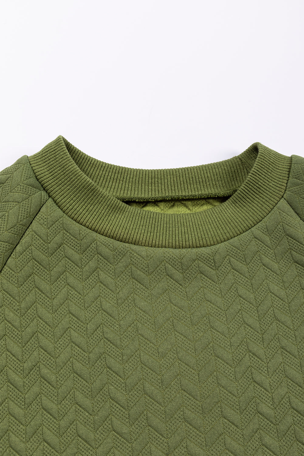 Forest Green Textured Raglan Sleeve Casual Sweatshirt