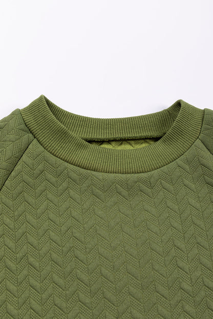 Forest Green Textured Raglan Sleeve Casual Sweatshirt
