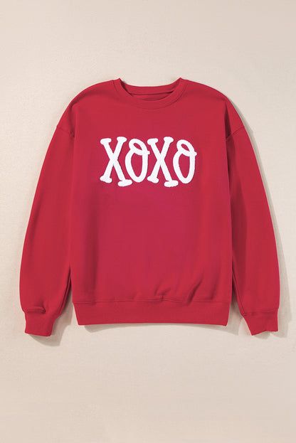 Festive Alphabet Graphic Casual Red Pullover Sweatshirt