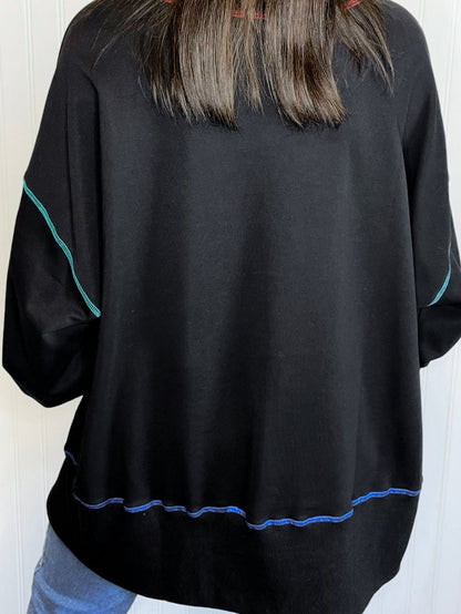 Black Oversized Split Stitch Sweatshirt