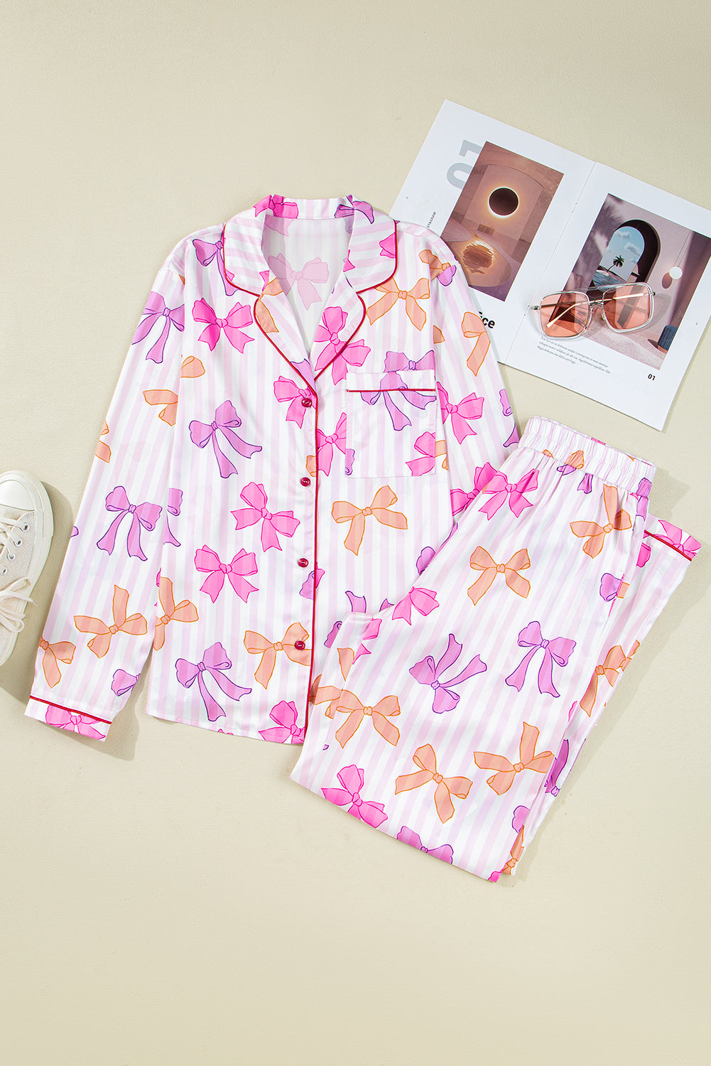 bow print pajama set