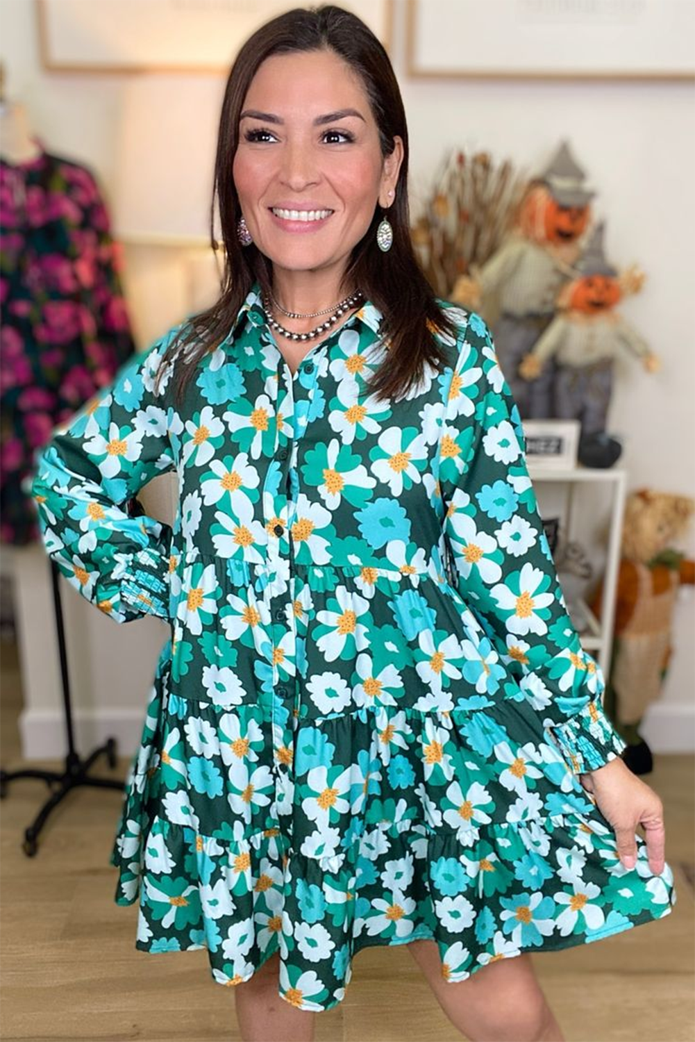 puff sleeve floral dress