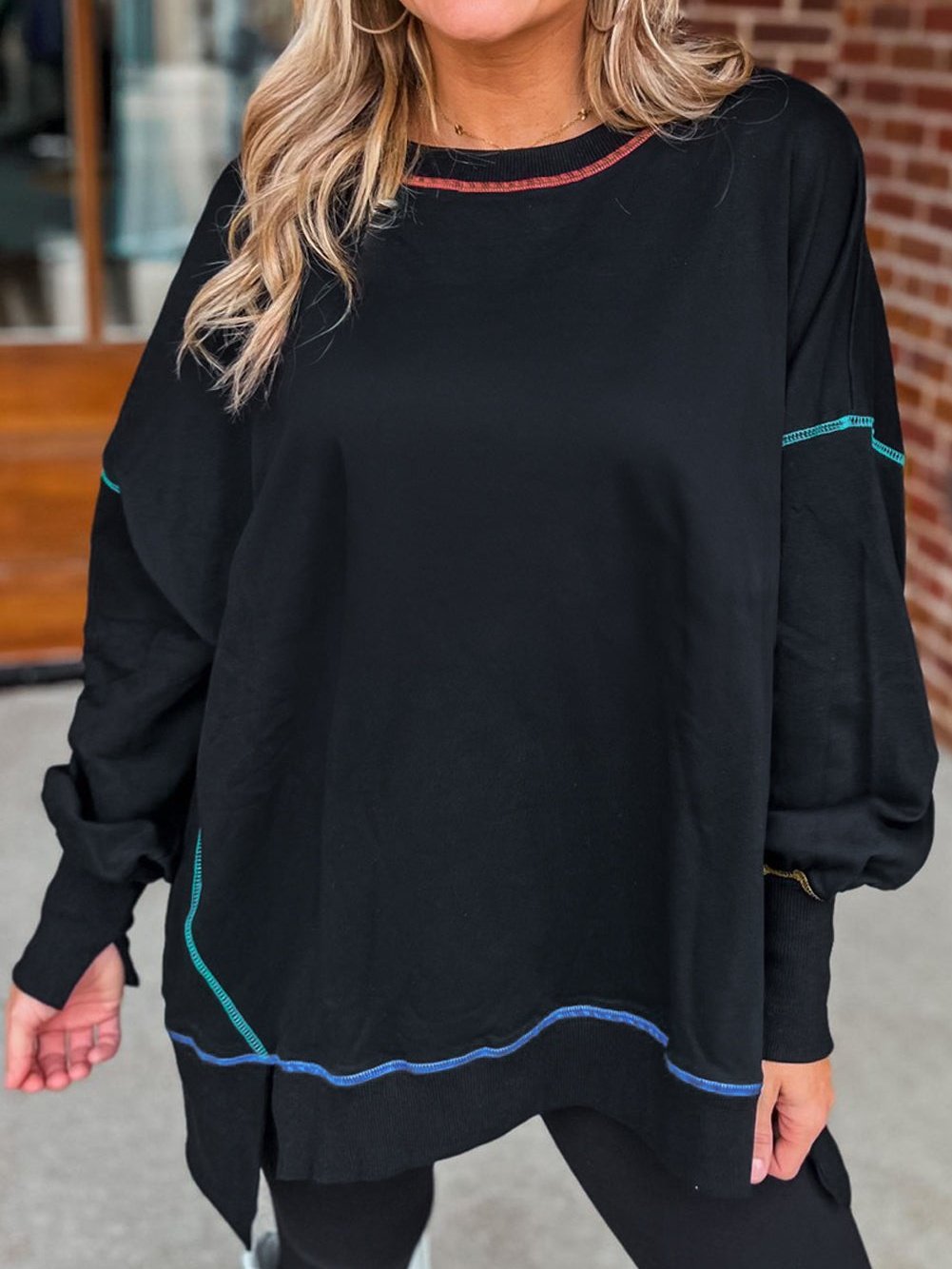 Black Oversized Split Stitch Sweatshirt