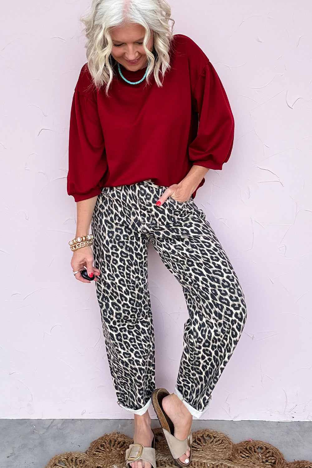 Black Leopard Print Barrel Jeans