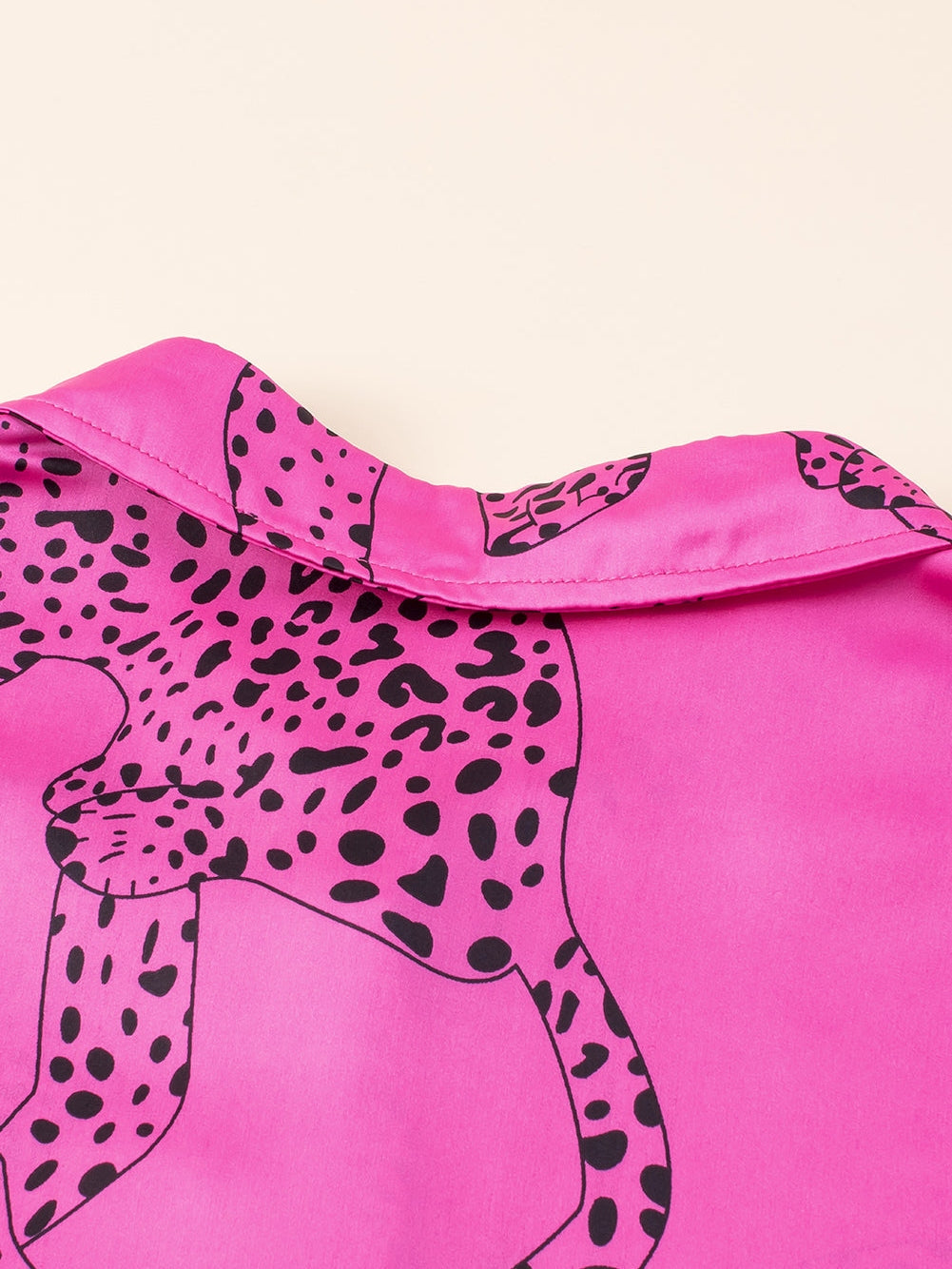 Rose Cheetah Print Half Sleeve Buttoned Plus Size Mini Dress