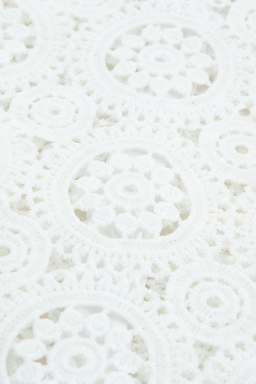 Elegant White Crochet Lace Button-Up Shirt with Turn-down Collar