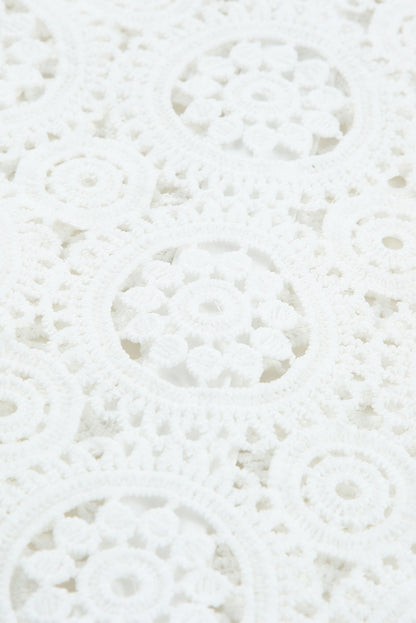 Elegant White Crochet Lace Button-Up Shirt with Turn-down Collar