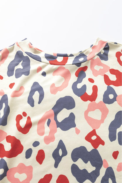 Leopard Print Batwing Sleeve White Plus Blouse