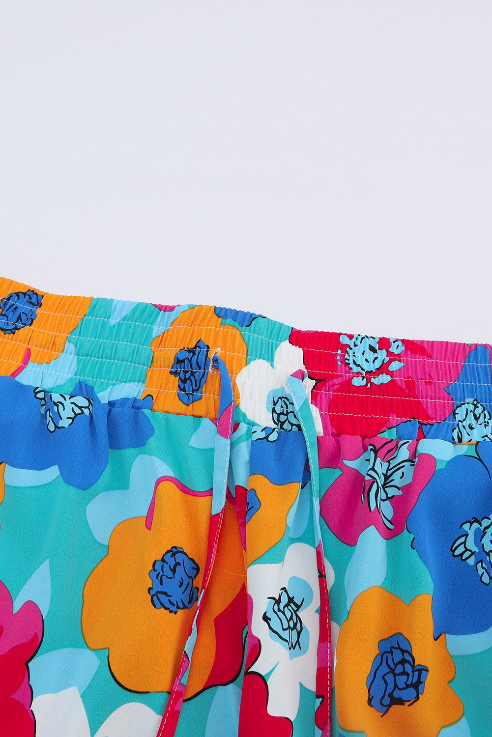 Vibrant Floral Print Plus Size Wide Leg Trousers